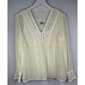 Romantic Lace V-Neck Top Womens Sz 10P Sheer Victorian Fairy Cottagecore